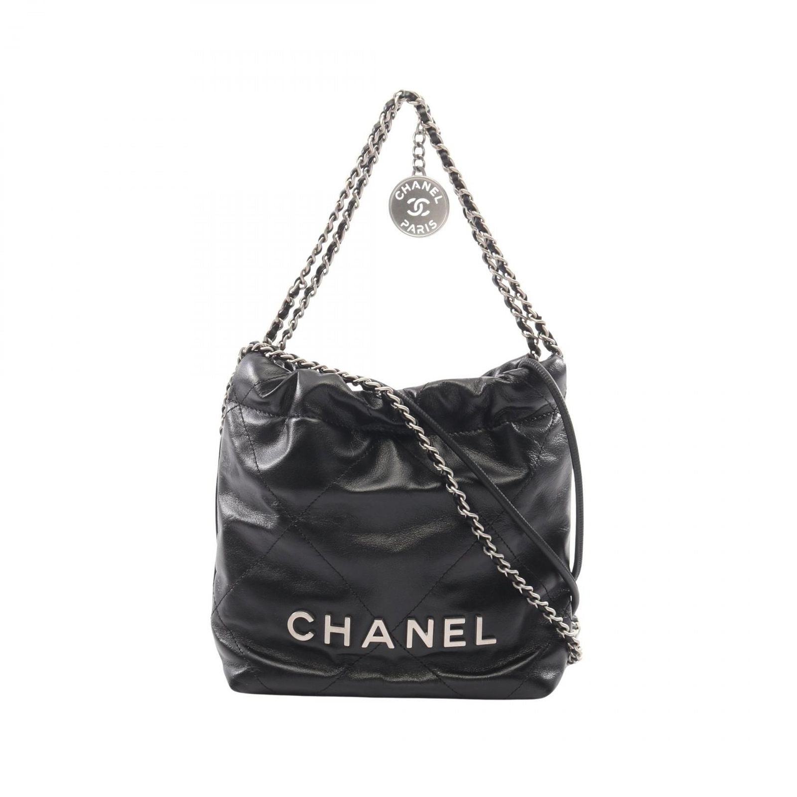 Chanel Shoulder Bag 22 Mini 2-Way Black Leather 22 Quilted Chain