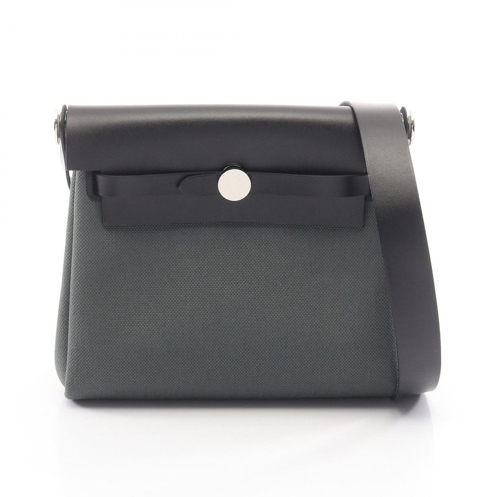 Hermes Shoulder Bag Herbag Zip Mini Vert Mangalore Black Canvas Leather