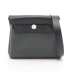 Hermes Shoulder Bag Herbag Zip Mini Vert Mangalore Black Canvas Leather