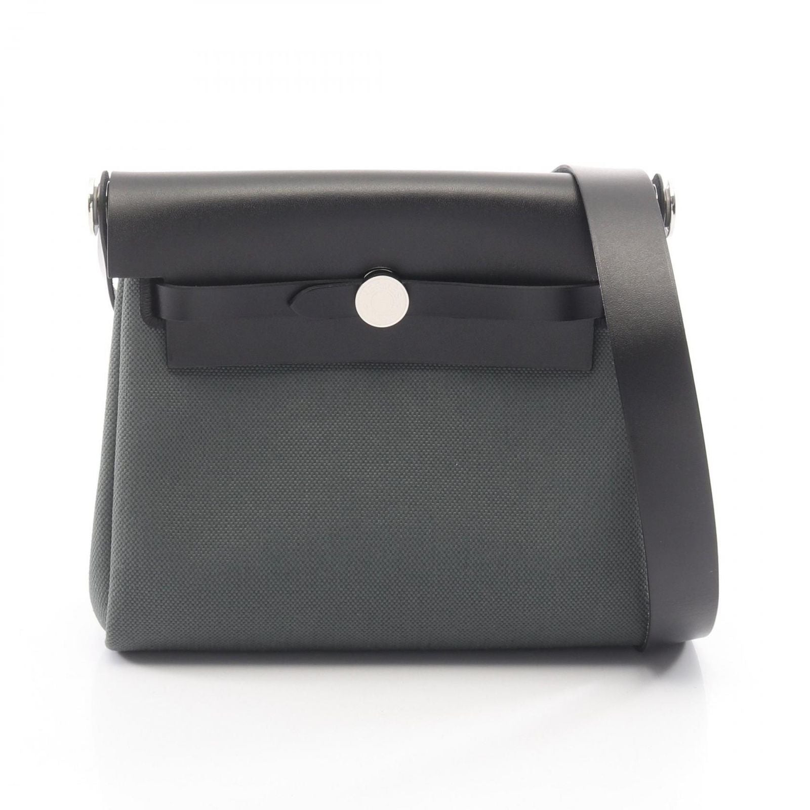 Hermes Shoulder Bag Herbag Zip Mini Vert Mangalore Black Canvas Leather