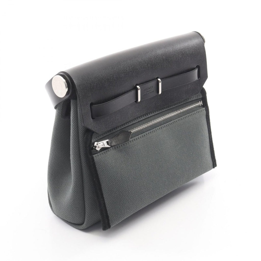 Hermes Shoulder Bag Herbag Zip Mini Vert Mangalore Black Canvas Leather — view 2