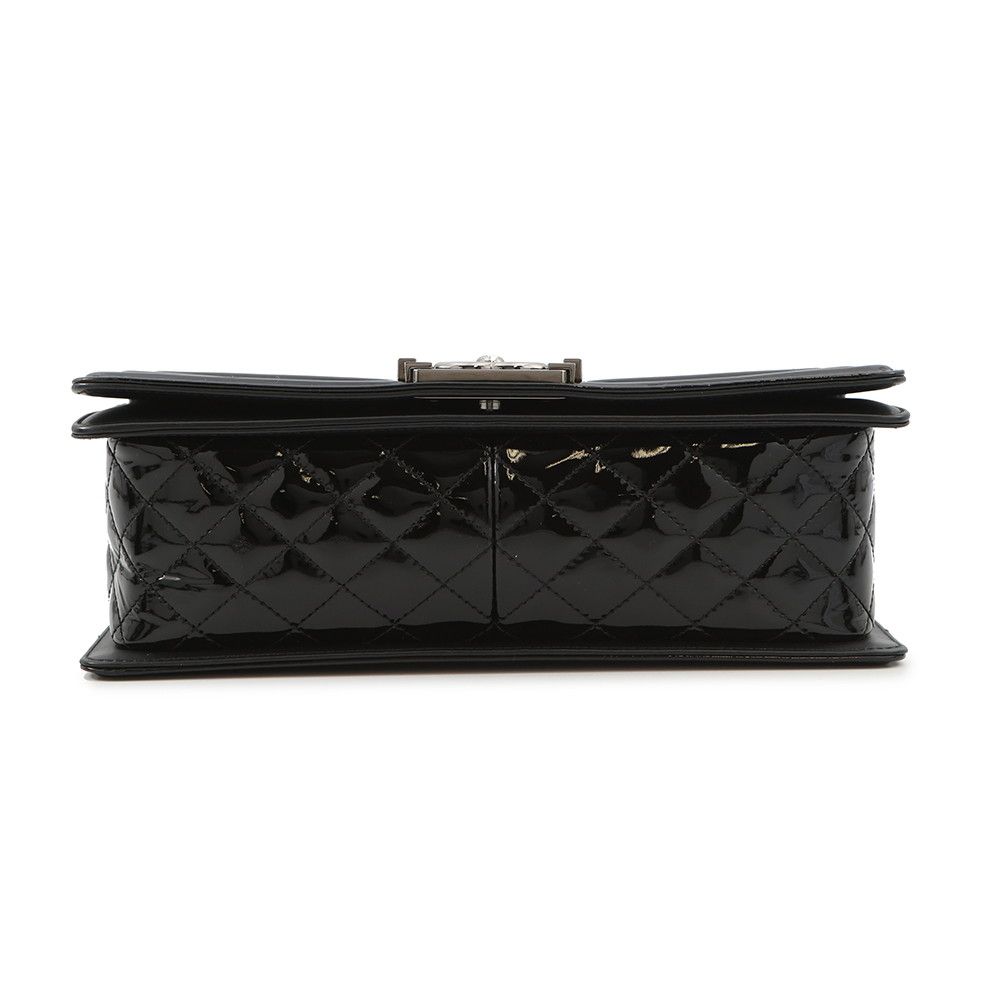 Chanel Chain Shoulder Bag Boy 25 Quilted CC Logo Patent Black — view 3