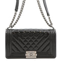 Chanel Chain Shoulder Bag Boy 25 Quilted CC Logo Patent Black