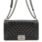Chanel Chain Shoulder Bag Boy 25 Quilted CC Logo Patent Black