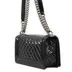 Chanel Chain Shoulder Bag Boy 25 Quilted CC Logo Patent Black — view 2