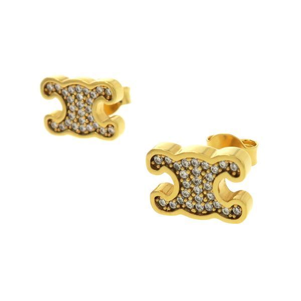 Celine Triomphe Rhinestone Studded Earrings — view 4