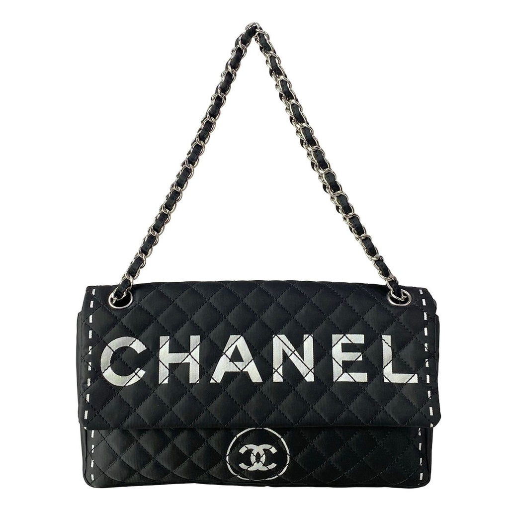 Chanel Shoulder Bag Quilted Black Silver Chain Logo