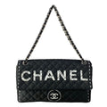 Chanel Shoulder Bag Quilted Black Silver Chain Logo