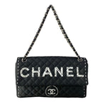 Chanel Shoulder Bag Quilted Black Silver Chain Logo