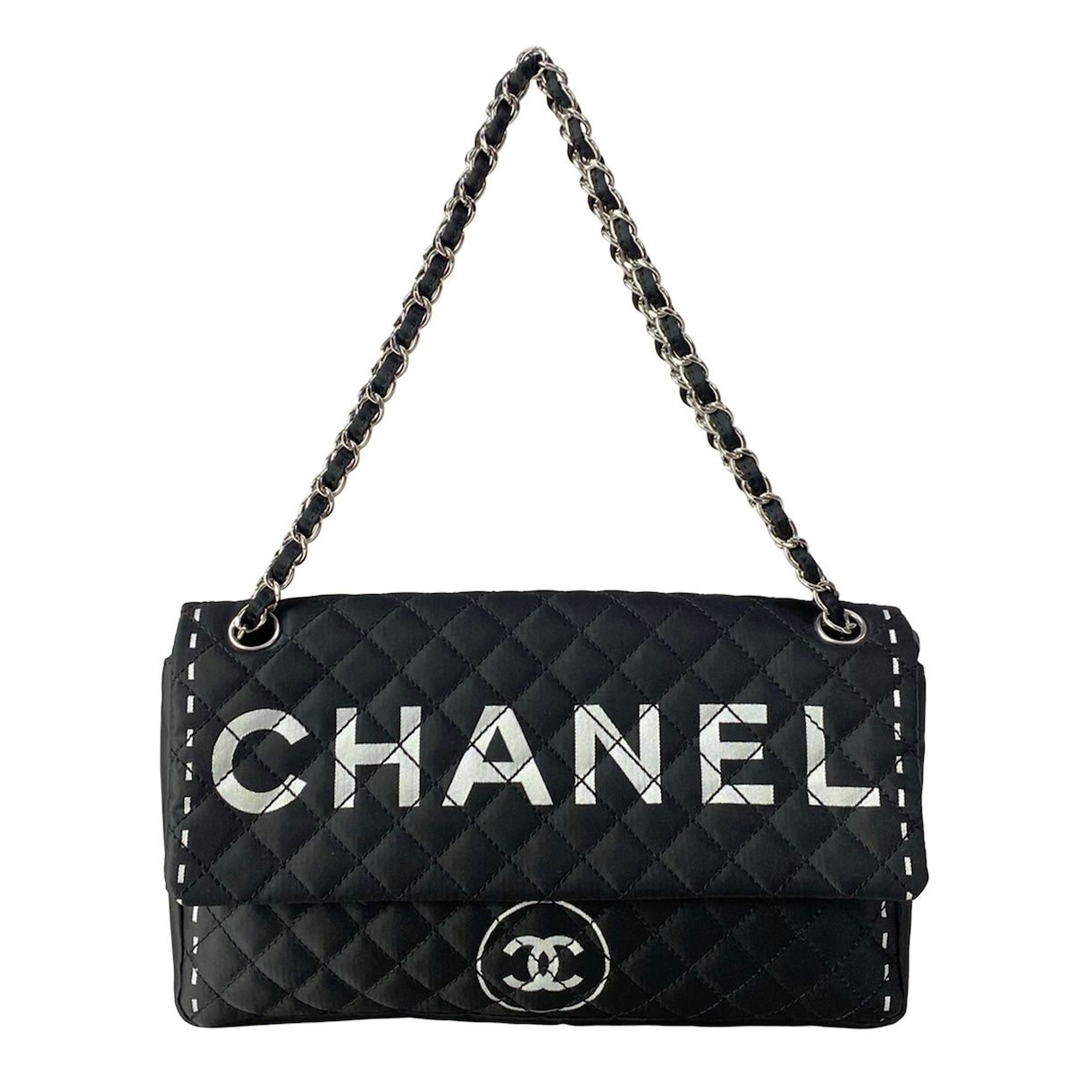 Chanel Shoulder Bag Quilted Black Silver Chain Logo