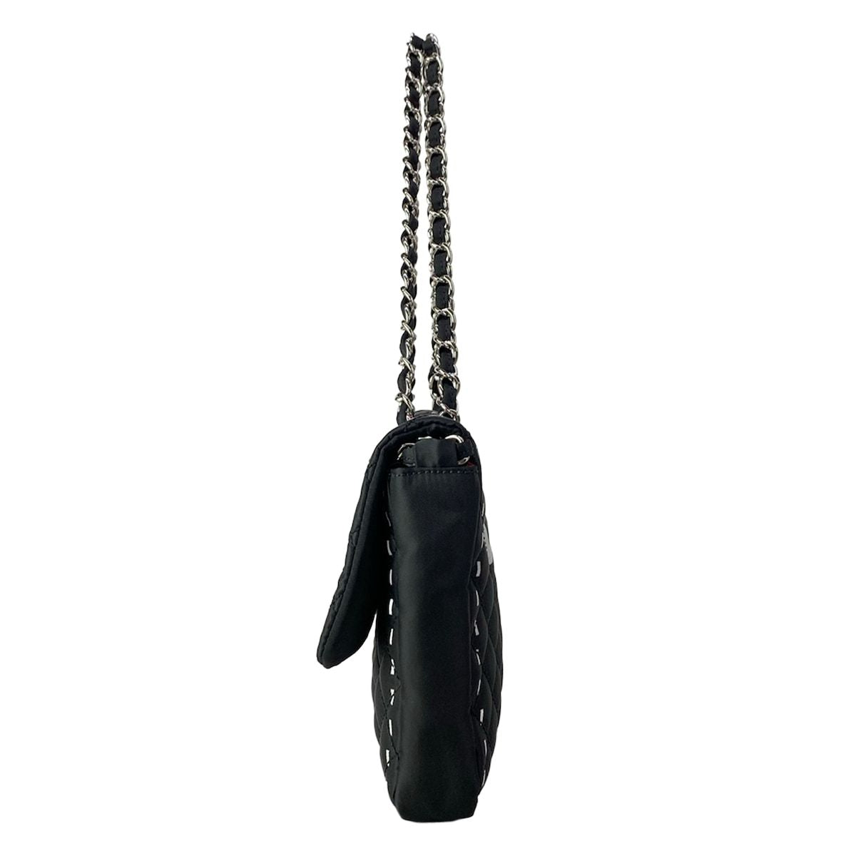 Chanel Shoulder Bag Quilted Black Silver Chain Logo — view 4