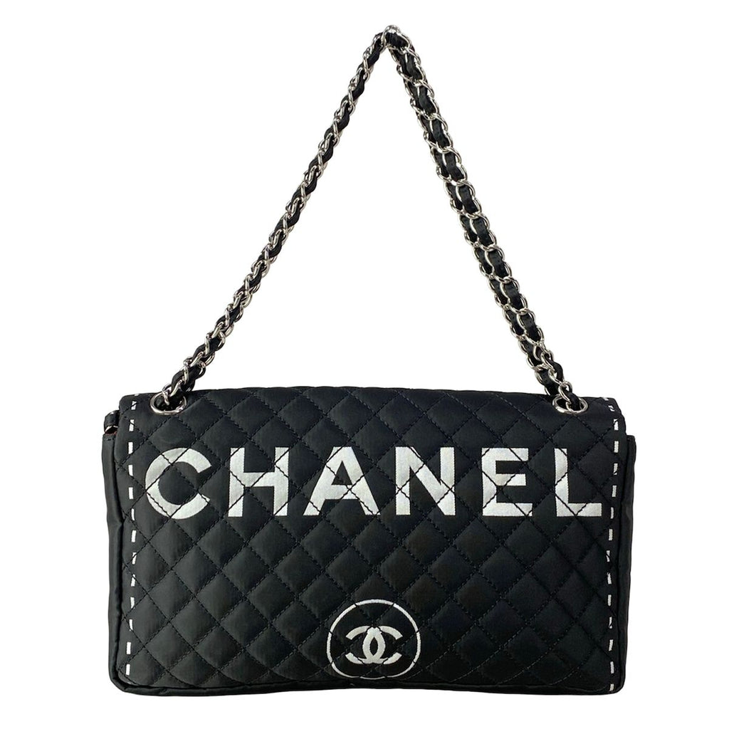 Chanel Shoulder Bag Quilted Black Silver Chain Logo — view 3