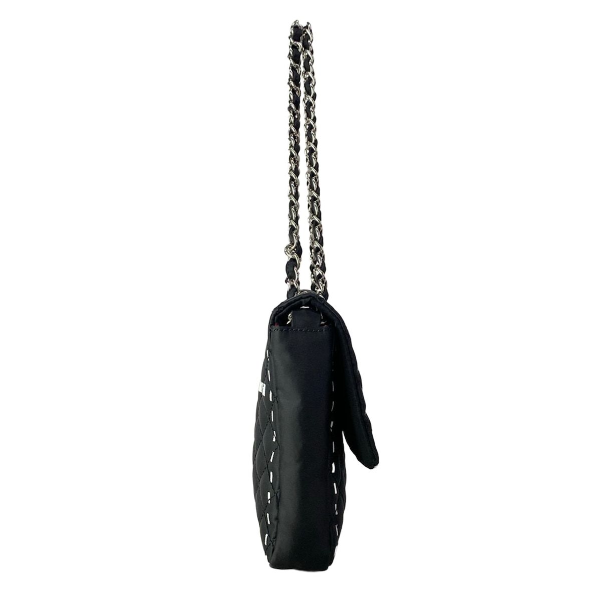 Chanel Shoulder Bag Quilted Black Silver Chain Logo — view 2