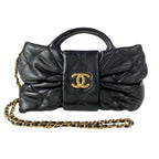 Chanel Handbag Mini Bow Bag Black 2-Way CC Logo Gold Lambskin