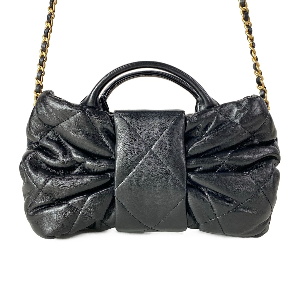 Chanel Handbag Mini Bow Bag Black 2-Way CC Logo Gold Lambskin — view 3