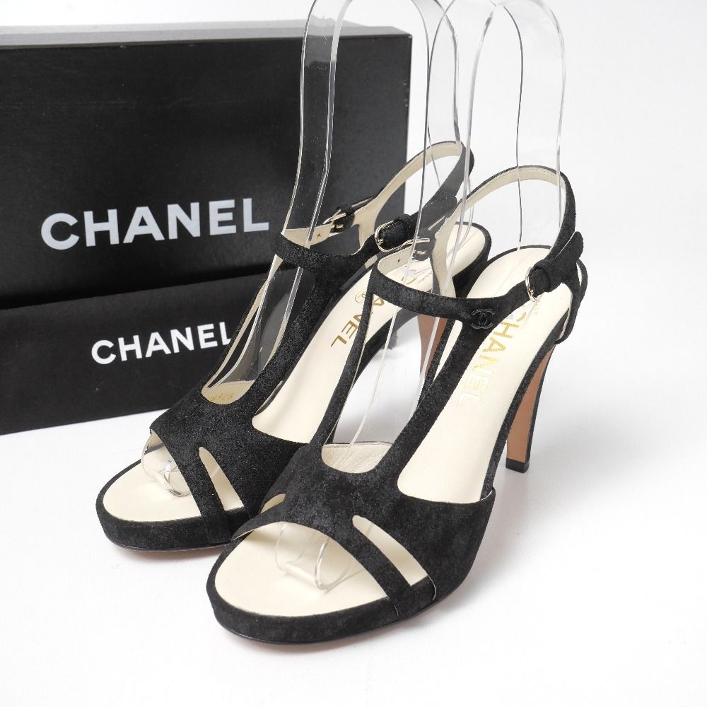 Chanel Sandals 37.5 13c Ankle Strap High Heels
