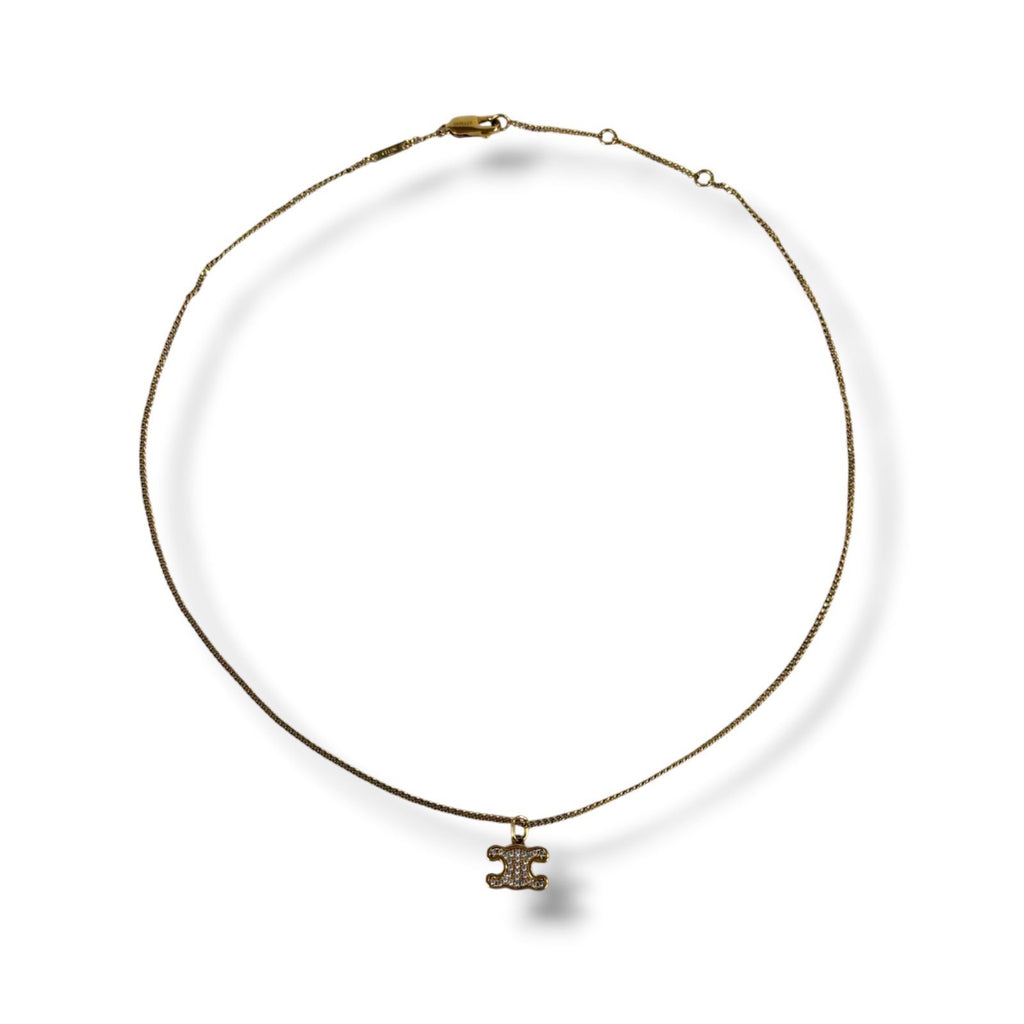 Celine Triomphe Rhinestone Necklace Gold Finish Brass & Crystal — view 2