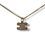 Celine Triomphe Rhinestone Necklace Gold Finish Brass & Crystal — view 6