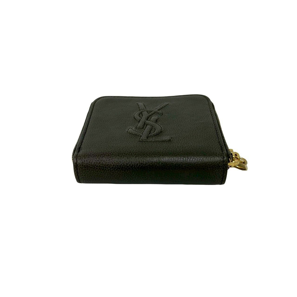 Saint Laurent YSL Logo Leather Round Zip Bifold Wallet Mini Gray — view 6