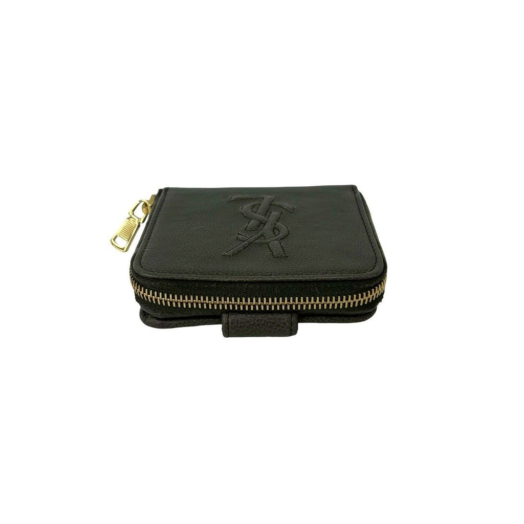 Saint Laurent YSL Logo Leather Round Zip Bifold Wallet Mini Gray — view 3