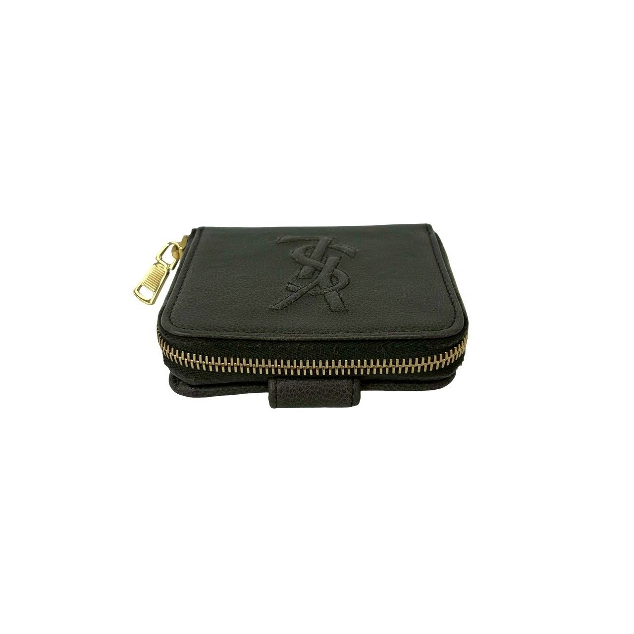 Saint Laurent YSL Logo Leather Round Zip Bifold Wallet Mini Gray — view 3
