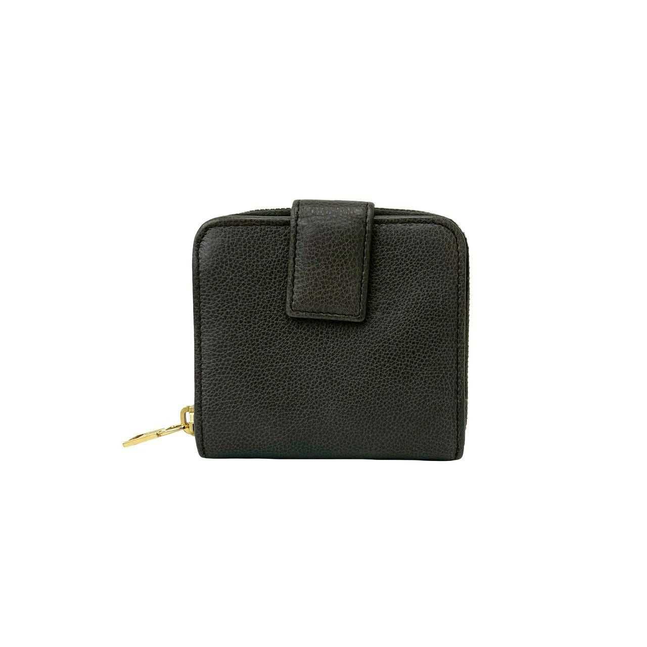 Saint Laurent YSL Logo Leather Round Zip Bifold Wallet Mini Gray — view 2
