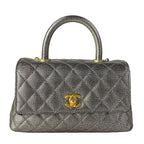 Chanel Handbag Top Handle Flap Bag Quilted Coco XS Silver Vintage Gold