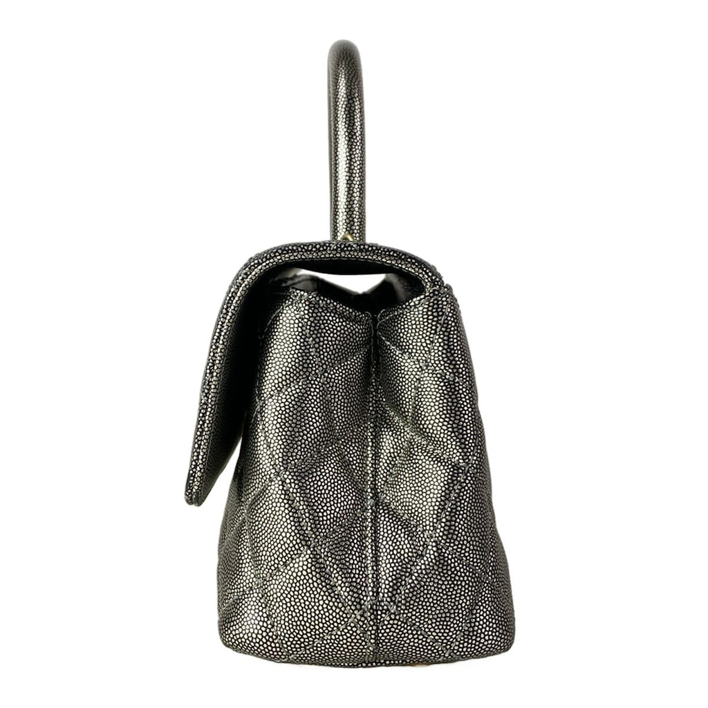 Chanel Handbag Top Handle Flap Bag Quilted Coco XS Silver Vintage Gold — view 4