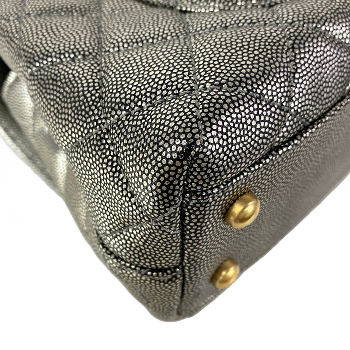 Chanel Handbag Top Handle Flap Bag Quilted Coco XS Silver Vintage Gold — view 8