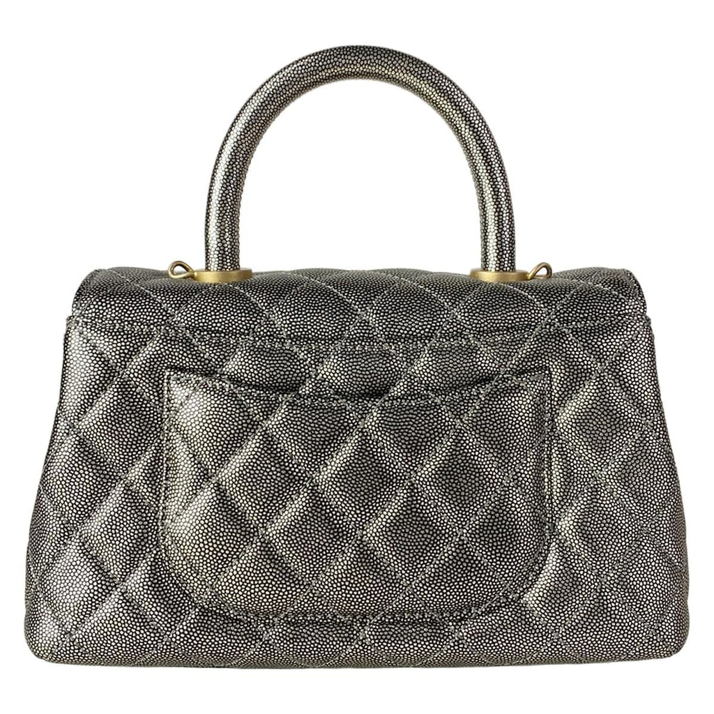 Chanel Handbag Top Handle Flap Bag Quilted Coco XS Silver Vintage Gold — view 3