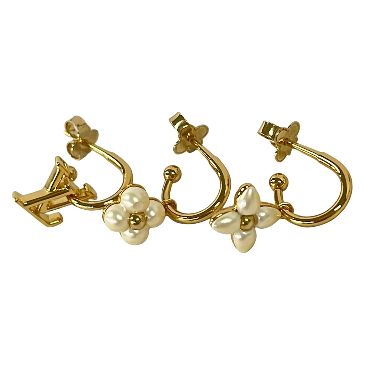 Louis Vuitton Earrings LV Flora Glam Set 3 Gold White