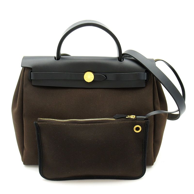 Hermes Herbag Zip PM Toile D'officier Box Calf Backpack Black Brown