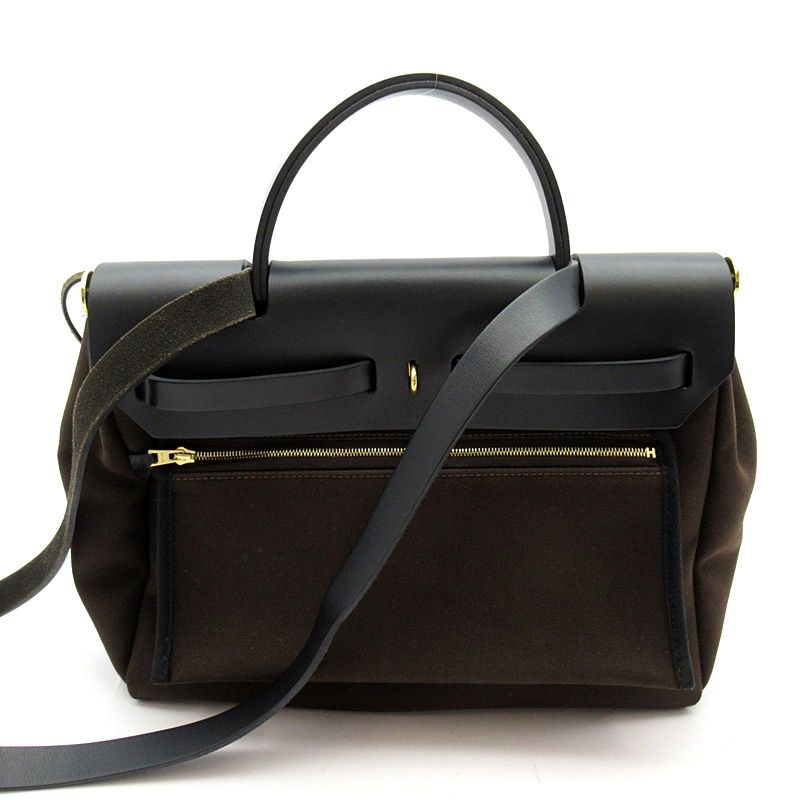 Hermes Herbag Zip PM Toile D'officier Box Calf Backpack Black Brown — view 3