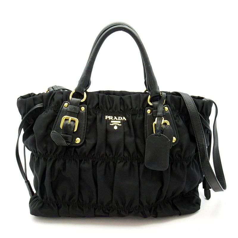 Prada Gather 2-Way Handbag Nylon Black