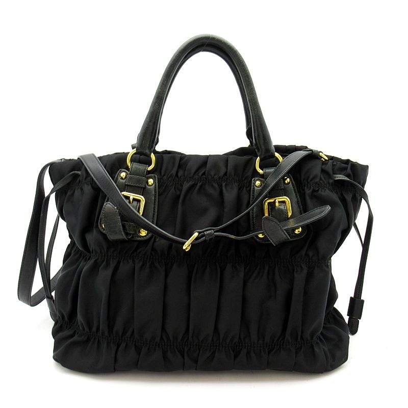 Prada Gather 2-Way Handbag Nylon Black — view 4