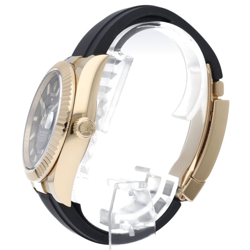 Rolex Sky Dweller Watch Box Card 18k Yellow Gold Rubber Strap Black Polished — view 3
