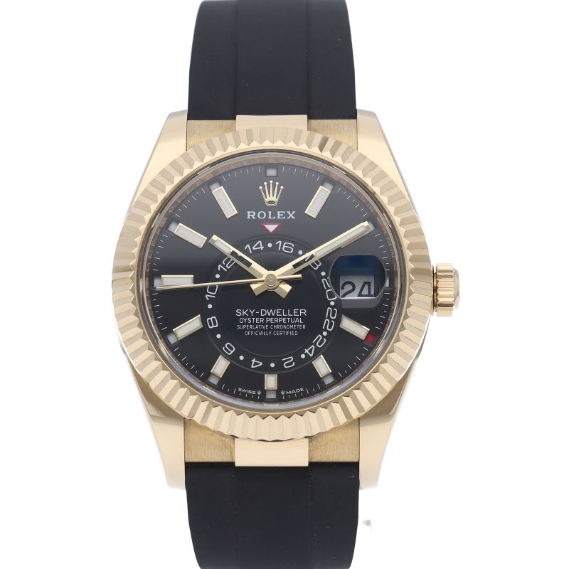 Rolex Sky Dweller Watch Box Card 18k Yellow Gold Rubber Strap Black Polished — view 2