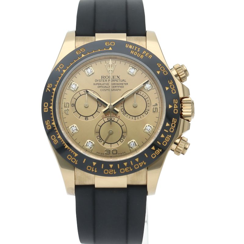 Rolex Cosmograph Daytona Watch Diamond Box Card 18k Yellow Gold Rubber Strap — view 2