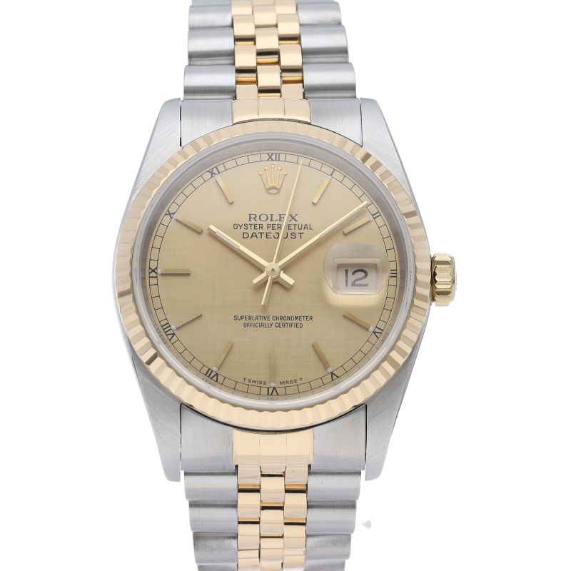 Rolex Datejust Watch Mosaic Dial 18k Yellow Gold Stainless Steel Champagne — view 2