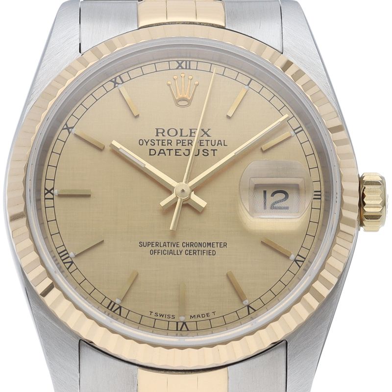 Rolex Datejust Watch Mosaic Dial 18k Yellow Gold Stainless Steel Champagne