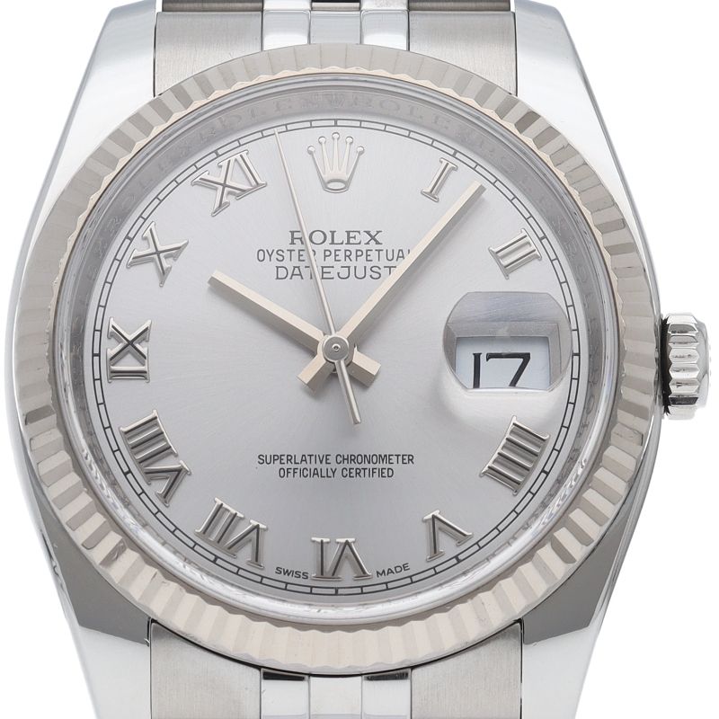 Rolex Datejust 36 Watch Jubilee 18k White Gold & Stainless Steel Silver Polished