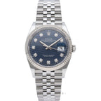 Rolex Datejust 36 Watch Blue Full Tufted Motif Dial Box Card 18k White Gold — view 2