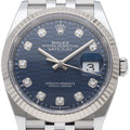 Rolex Datejust 36 Watch Blue Full Tufted Motif Dial Box Card 18k White Gold