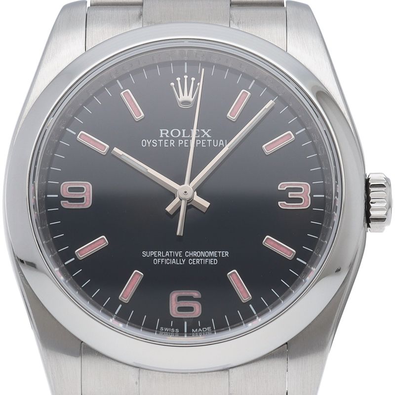 Rolex Oyster Perpetual 36 Watch with Card Stainless Steel Black Pink Polished