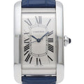 Cartier Tank American LM Watch Automatic Stainless Steel Leather Strap Silver