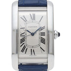 Cartier Tank American LM Watch Automatic Stainless Steel Leather Strap Silver
