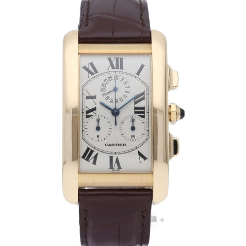Cartier Tank American LM Chrono Reflex Watch 18k Yellow Gold Leather Strap — view 2