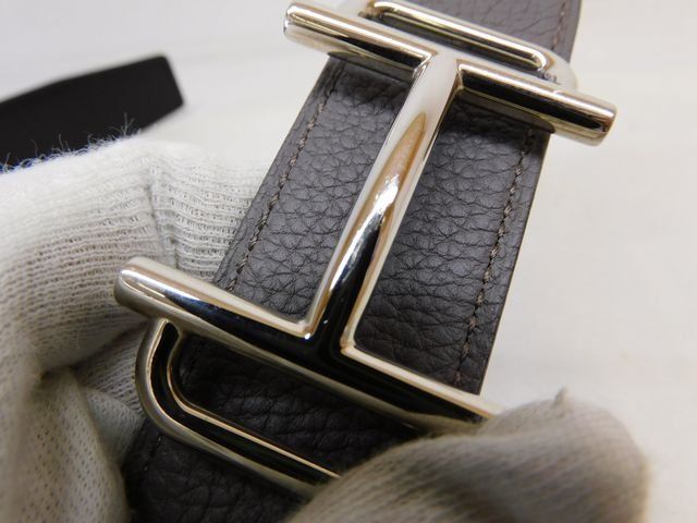 Hermes Belt Waist 90 with External Hole Reversible Royale Silver Buckle — view 7