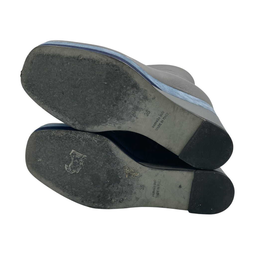 Hermes Short Boots Shoes Thick Leather Gray Blue — view 9
