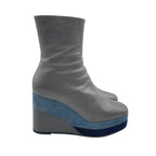 Hermes Short Boots Shoes Thick Leather Gray Blue — view 3